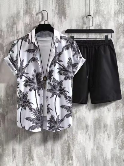 Stylish Men's Matching Sets Summer | The Amalfi 2-Piece Geometric Short-Sleeve Outfit