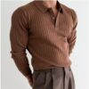 Men's Essential Ribbed Knit Polo – Modern Slim Fit Long Sleeve Sweater