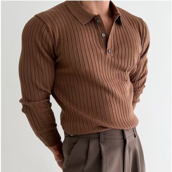 Men's Essential Ribbed Knit Polo – Modern Slim Fit Long Sleeve Sweater