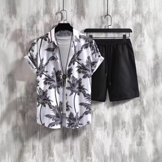 Stylish Men's Matching Sets Summer | The Amalfi 2-Piece Geometric Short-Sleeve Outfit