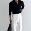 Men's Essential Ribbed Knit Polo – Modern Slim Fit Long Sleeve Sweater