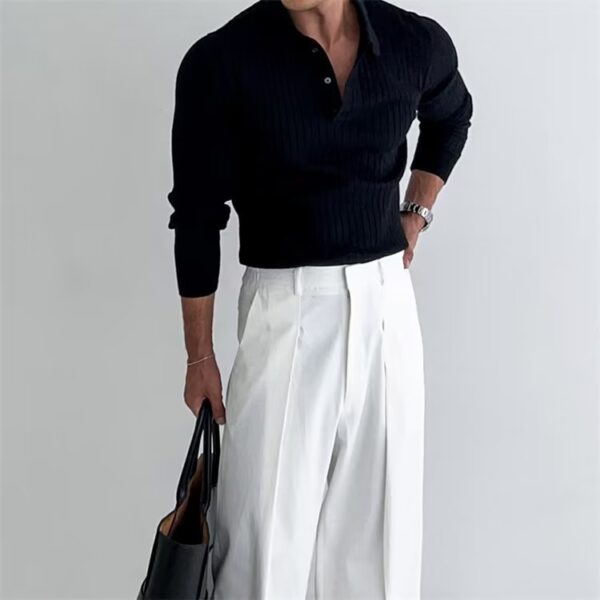 Men's Essential Ribbed Knit Polo – Modern Slim Fit Long Sleeve Sweater