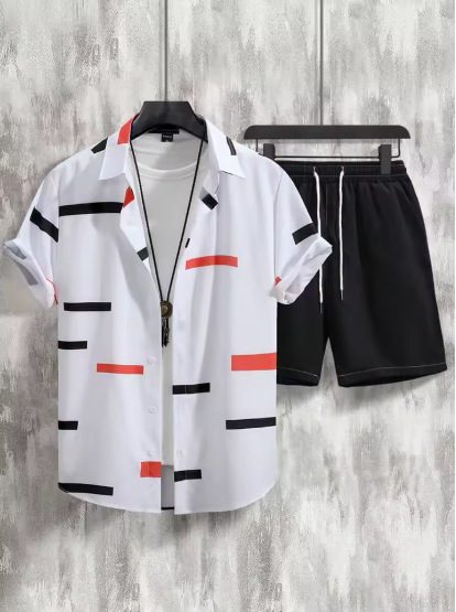 Stylish Men's Matching Sets Summer | The Amalfi 2-Piece Geometric Short-Sleeve Outfit