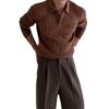 Men's Essential Ribbed Knit Polo – Modern Slim Fit Long Sleeve Sweater