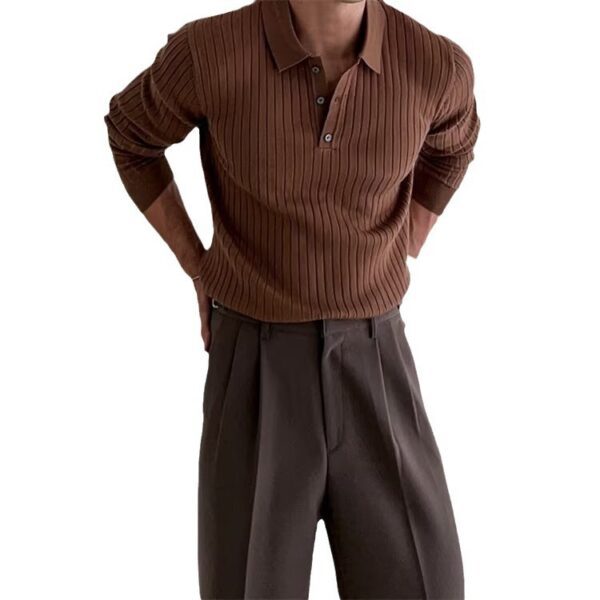 Men's Essential Ribbed Knit Polo – Modern Slim Fit Long Sleeve Sweater
