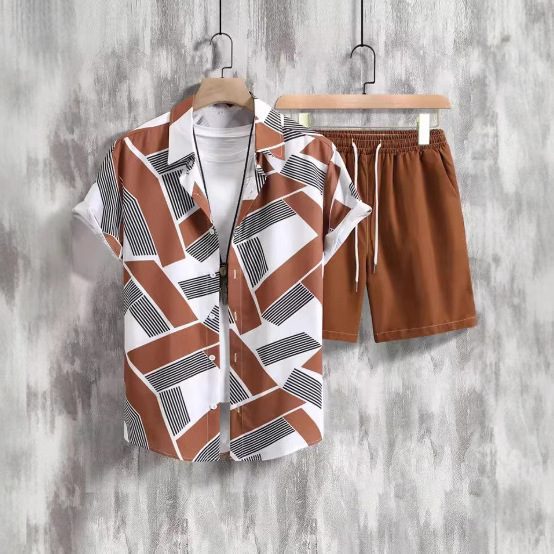 Stylish Men's Matching Sets Summer | The Amalfi 2-Piece Geometric Short-Sleeve Outfit