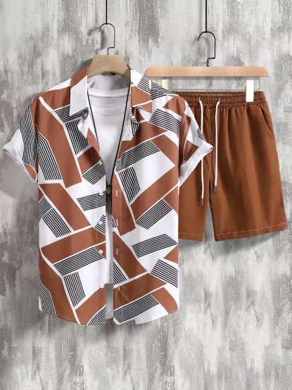 Stylish Men's Matching Sets Summer | The Amalfi 2-Piece Geometric Short-Sleeve Outfit