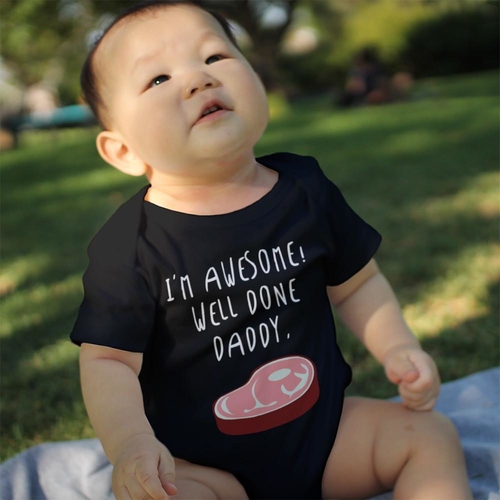 "Well Done Daddy" Funny Steak Graphic Baby Bodysuit