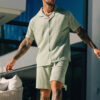The Azure Resort Set: Men’s Textured Waffle-Knit Shirt & Shorts Co-Ord