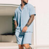 The Azure Resort Set: Men’s Textured Waffle-Knit Shirt & Shorts Co-Ord