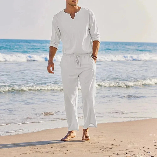 Casual Cotton Linen Two-Piece Men's Set
