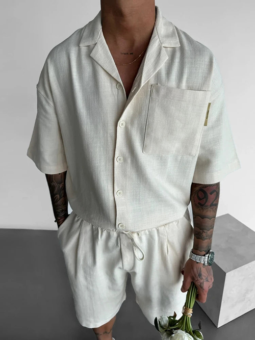 Sb69a003e2f4c4eb1b8da34cf3ddb6c6dU.jpg Coastal Elite Resort Set: Men’s Textured Short-Sleeve & Shorts Outfit