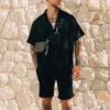 The Azure Resort Set: Men’s Textured Waffle-Knit Shirt & Shorts Co-Ord
