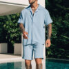 The Azure Resort Set: Men’s Textured Waffle-Knit Shirt & Shorts Co-Ord