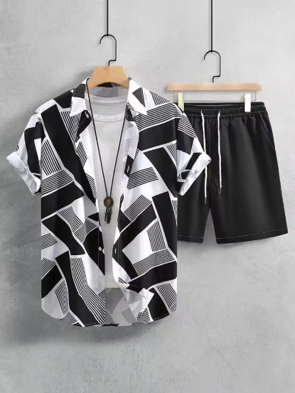 Stylish Men's Matching Sets Summer | The Amalfi 2-Piece Geometric Short-Sleeve Outfit