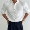 Men's Essential Ribbed Knit Polo – Modern Slim Fit Long Sleeve Sweater
