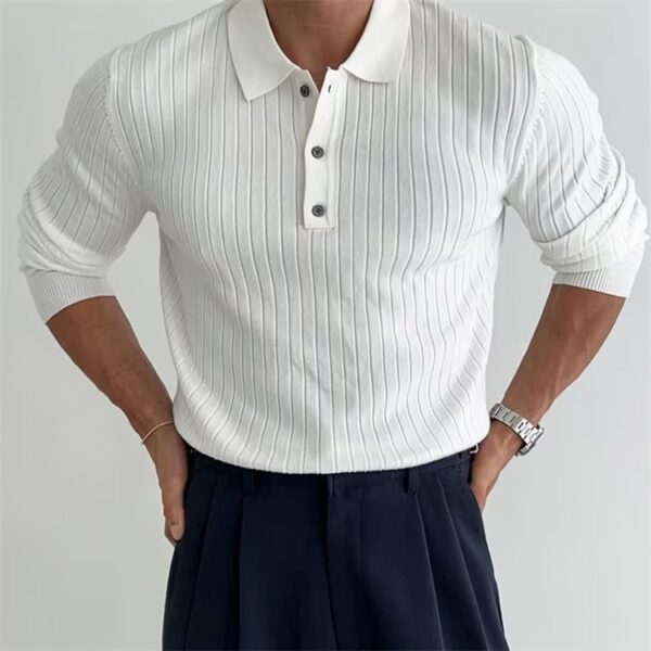 Men's Essential Ribbed Knit Polo – Modern Slim Fit Long Sleeve Sweater