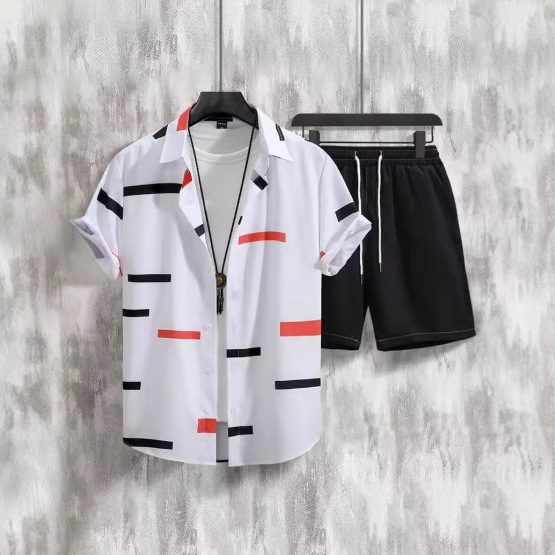 Stylish Men's Matching Sets Summer | The Amalfi 2-Piece Geometric Short-Sleeve Outfit