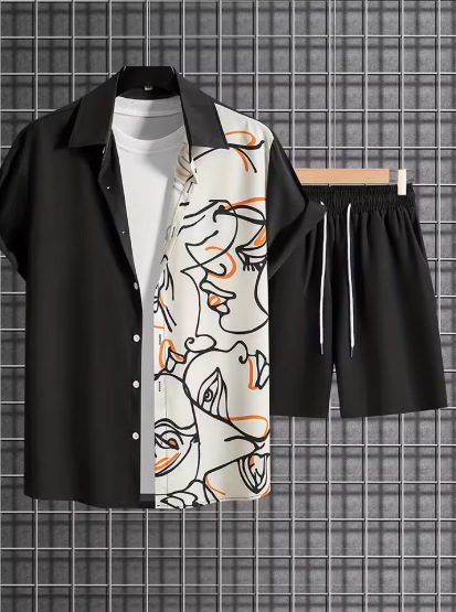 Stylish Men's Matching Sets Summer | The Amalfi 2-Piece Geometric Short-Sleeve Outfit