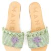 "Manebi Palm Tree Embroidered Raffia Slides - Sage Green"