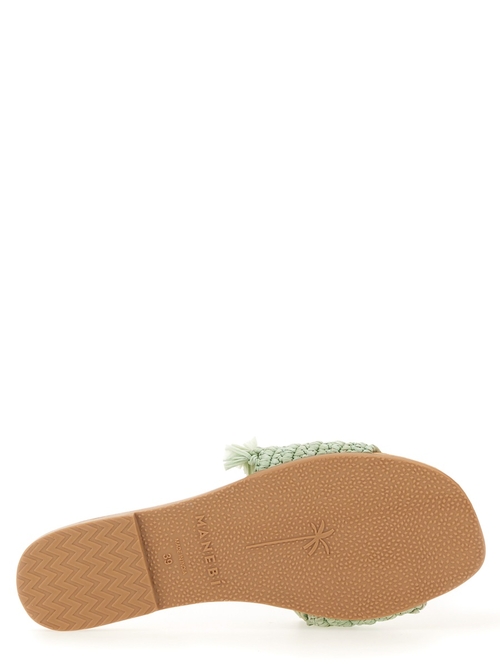 "Manebi Palm Tree Embroidered Raffia Slides - Sage Green"