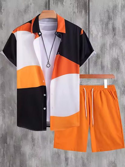 Stylish Men's Matching Sets Summer | The Amalfi 2-Piece Geometric Short-Sleeve Outfit